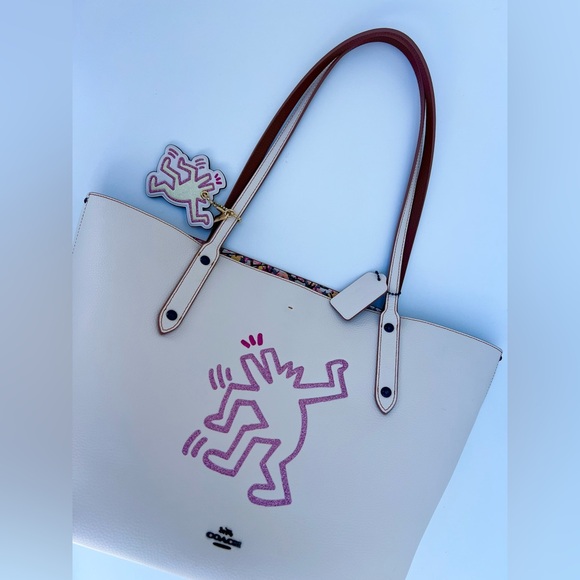 COACH Keith Haring Town Tote With Dancing Dog & Matching Charm - Picture 12 of 13
